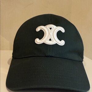 Celine Dark Green Hat with White Logo Trim